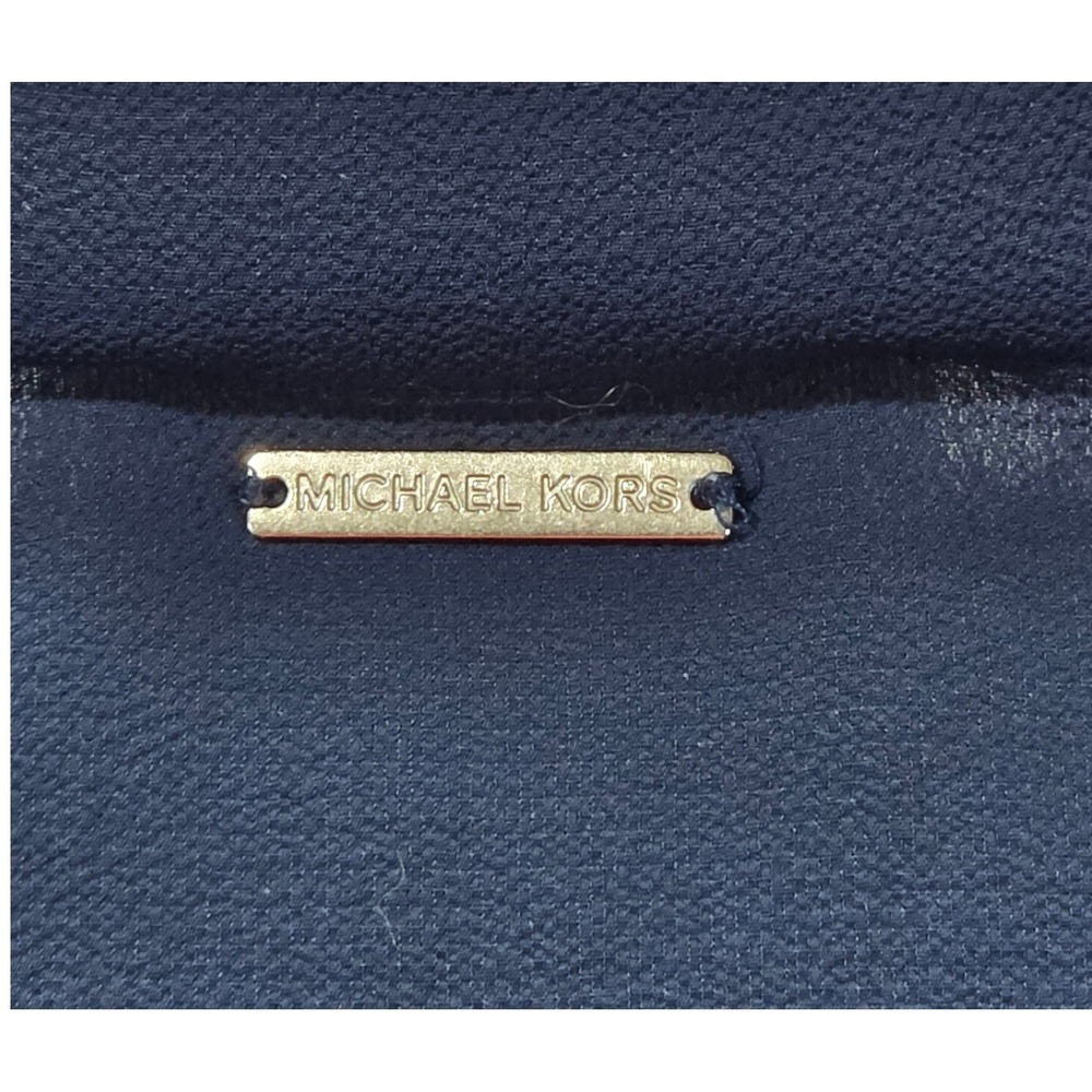 Michael Kors V Neck Blouse Women XL Navy Blue Excellent Smocked Bell Sleeve - Picture 6 of 10